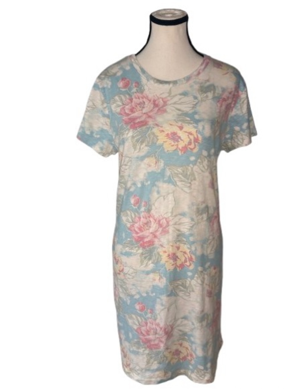 Women’s Polo by Ralph Lauren Pastel Blue & Pink Floral T-Shirt Dress. Size—Large